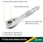 Sata 3/8-inch Drive Quick-release 72-tooth Ratchet With An Teardrop Head, - Image 4