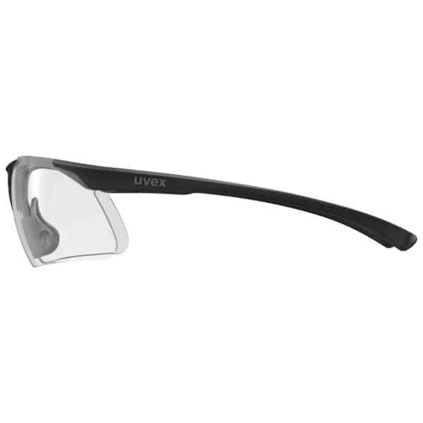 Side view of uvex slade sports glasses showing the soft earpiece and temple arm