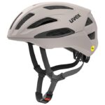 uvex Traqa Mips gravel bike helmet in warm grey matt, side view with Mips badge