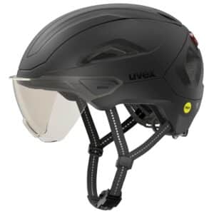 uvex Tenacit-e Visor Mips NTA 8776 e-bike helmet in black matt, side view with the visor down and Mips badge