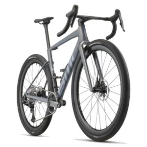 BMC Kaius 01 TWO Copper Grey, front three-quarter view with ICS Carbon Aero one-piece cockpit and 45 mm gravel tyres