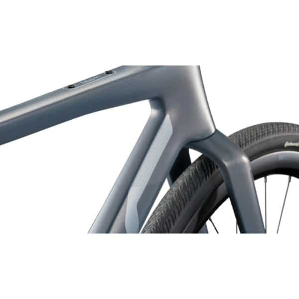 BMC Kaius 01 Gen 2 carbon top tube and fork crown close-up in Copper Grey