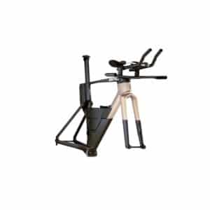 Front three-quarter view of the BMC Speedmachine 01 Module showing the flat cockpit with Profile Design Aeria Ultimate armrests and aerobar extensions