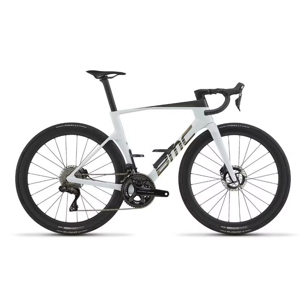 BMC Teammachine R 01 custom build road bike, drive-side profile showing the 01 Premium Carbon Aerocore frame, Halo fork and CR 50 SL carbon wheels