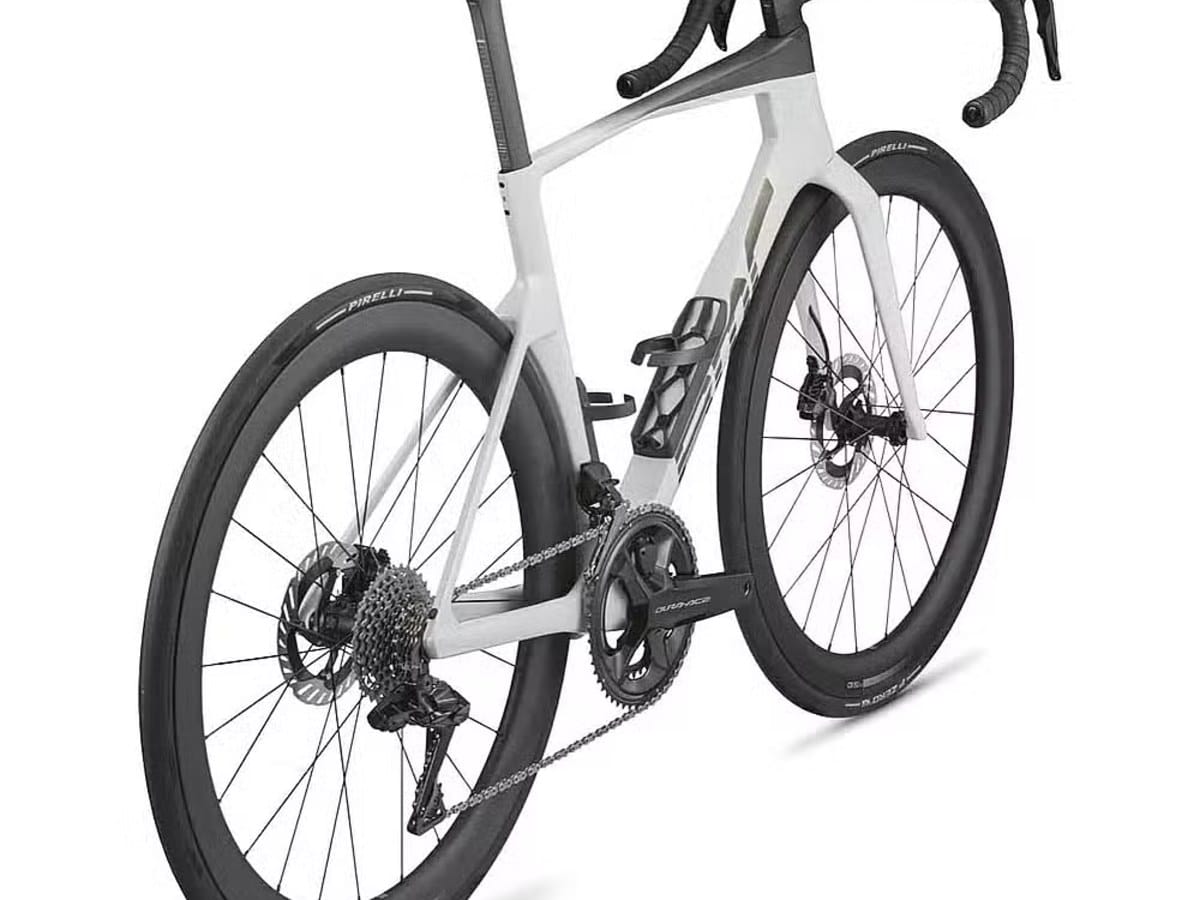 Rear three-quarter view of a BMC Teammachine R 01 custom build showing the drivetrain and deep-section carbon wheelset
