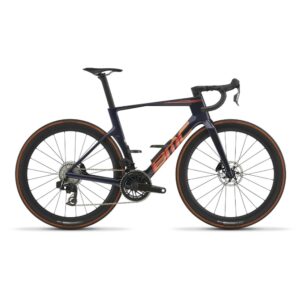 BMC Teammachine R 01 THREE road bike in Blue Carbon Doodle, drive-side profile showing the Halo fork, aero frame and CR 50 SL carbon wheels
