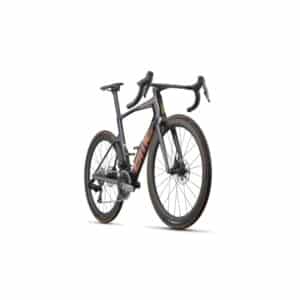 Front three-quarter view of the BMC Teammachine R 01 THREE showing the ultra-wide Halo fork and ICS Carbon Aero Gen 2 one-piece cockpit
