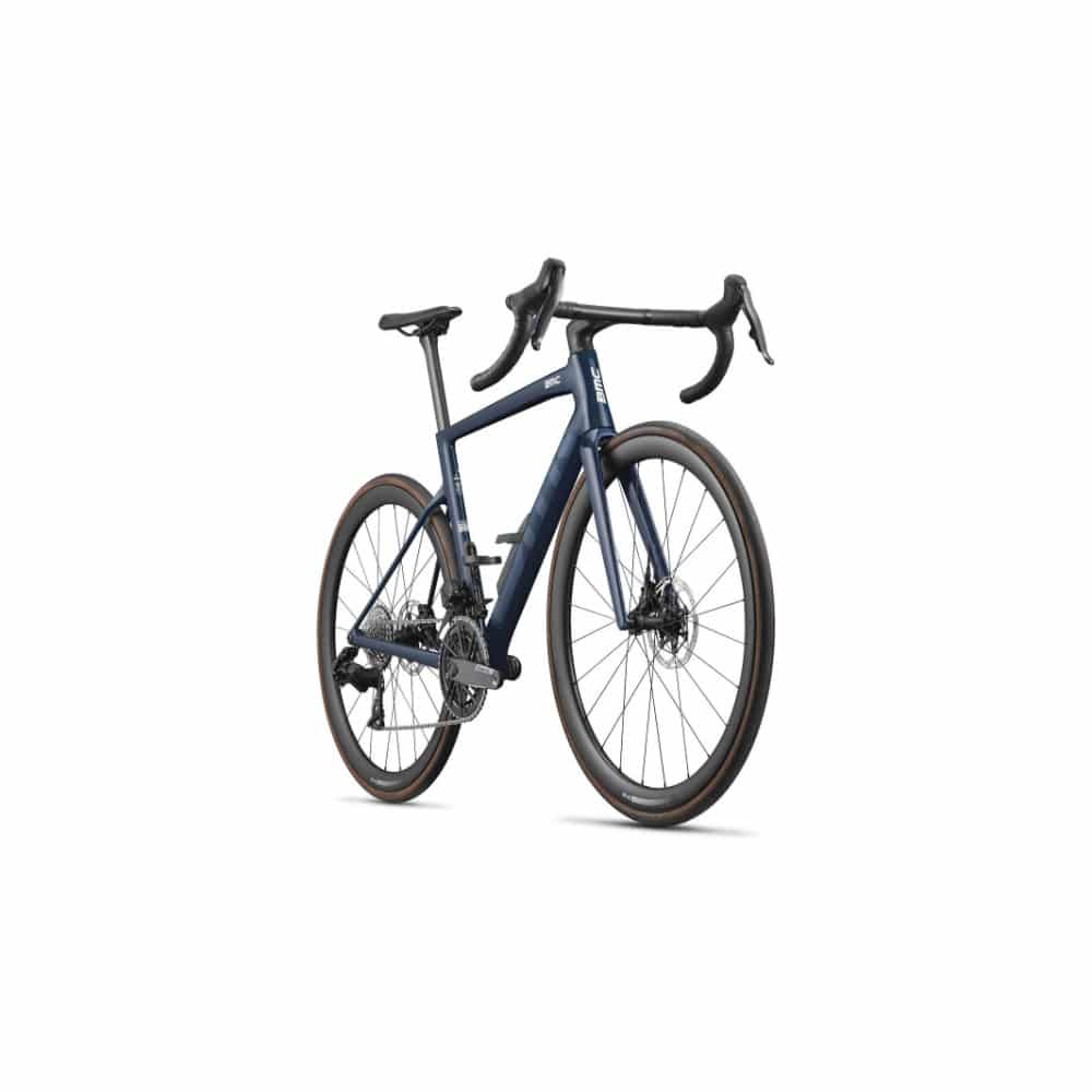Front three-quarter view of the BMC Teammachine SLR 01 FIVE showing the ICS Carbon Evo one-piece cockpit and 01 Pro Carbon fork