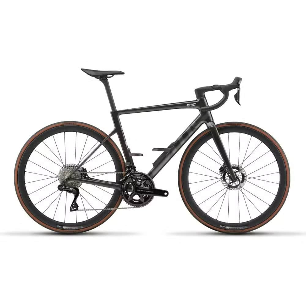 BMC Teammachine SLR 01 FOUR in Gold Glitter Carbon, drive-side profile showing the Shimano Dura-Ace Di2 groupset with 4iiii power meter, CR 40 SL carbon wheels and Aerocore frame
