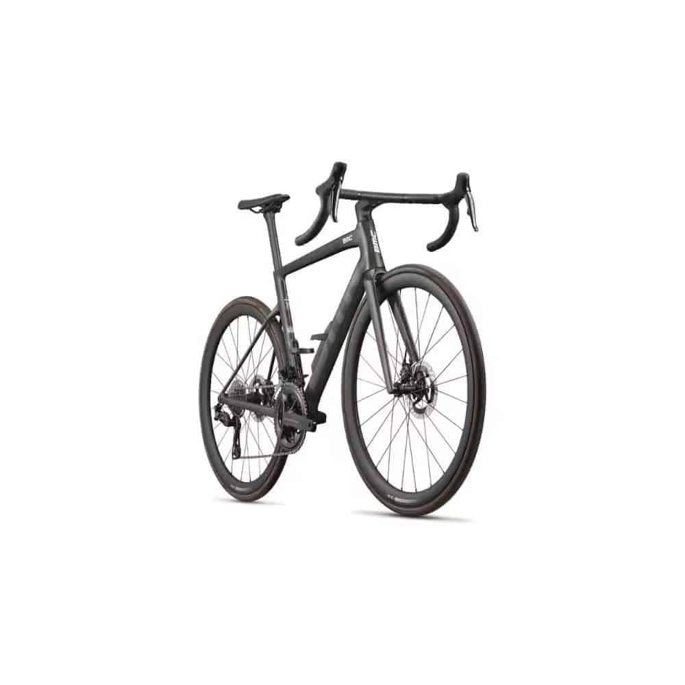 Front three-quarter view of the BMC Teammachine SLR 01 FOUR showing the ICS Carbon Evo one-piece cockpit and 01 Pro Carbon fork