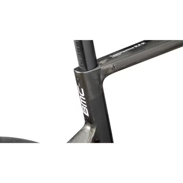 Close-up of the BMC Teammachine SLR 01 FOUR seat cluster and Advanced Carbon aero seatpost with Teammachine SLR 01 decal