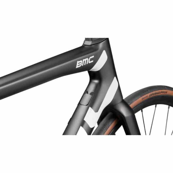 BMC Teammachine SLR THREE in Black, top tube and head tube close-up with BMC logo