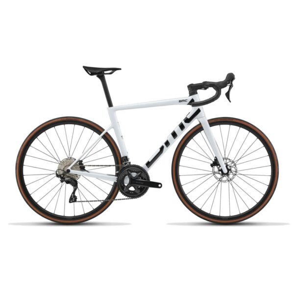 BMC Teammachine SLR THREE 2027 road bike in Cool White, drive side, Shimano 105 2x12