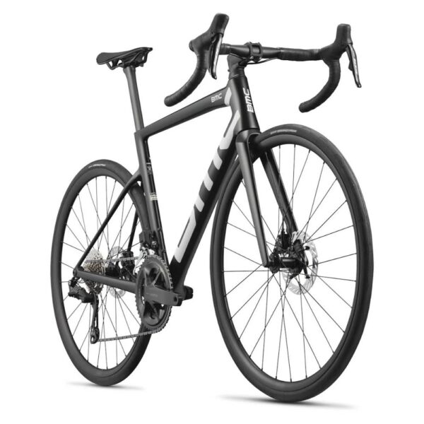 Front three-quarter view of the black BMC Teammachine SLR TWO with integrated RSM01 cockpit