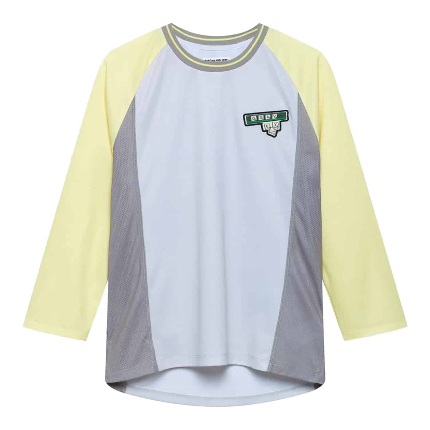 Cafe du Cycliste Barbara V2 men’s three-quarter sleeve lightweight jersey in Naples Yellow, front view on a white background