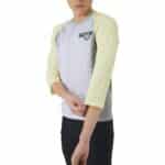 Close-up of the relaxed three-quarter raglan sleeve and contrast panel on the Barbara V2 jersey