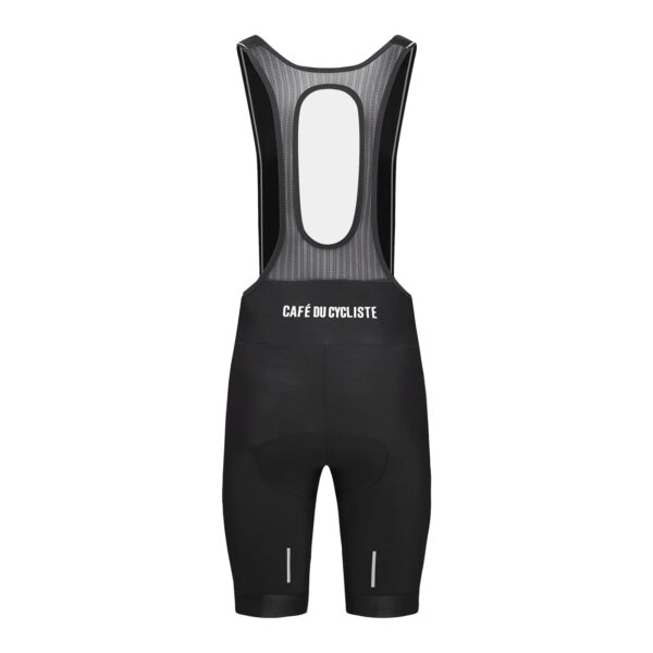 Back of the Cafe du Cycliste Cecile bib short showing the breathable mesh back panel and Cafe du Cycliste logo