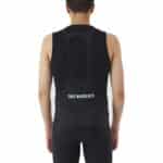 Close-up of the wide embossed elastic bib straps and mesh back panel on the Cafe du Cycliste Cecile bib short