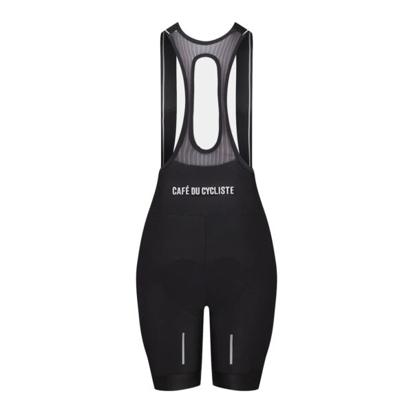 Back of the Cafe du Cycliste Cecile bib short showing the breathable mesh back panel and Cafe du Cycliste logo