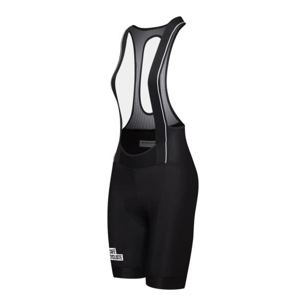 Side view of the Cafe du Cycliste Cecile women’s brushed bib short in black
