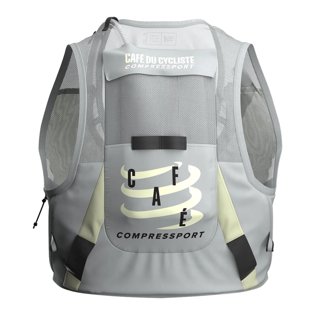 Back of the UltRide Evo 8 hydration vest showing the main 8 litre compartment and Compressport branding
