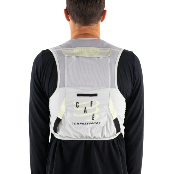 Rear view of a cyclist wearing the UltRide Evo 8 hydration vest showing how the pack sits flat on the back