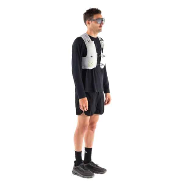 Full length view of a rider wearing the UltRide Evo 8 hydration vest in grey violet