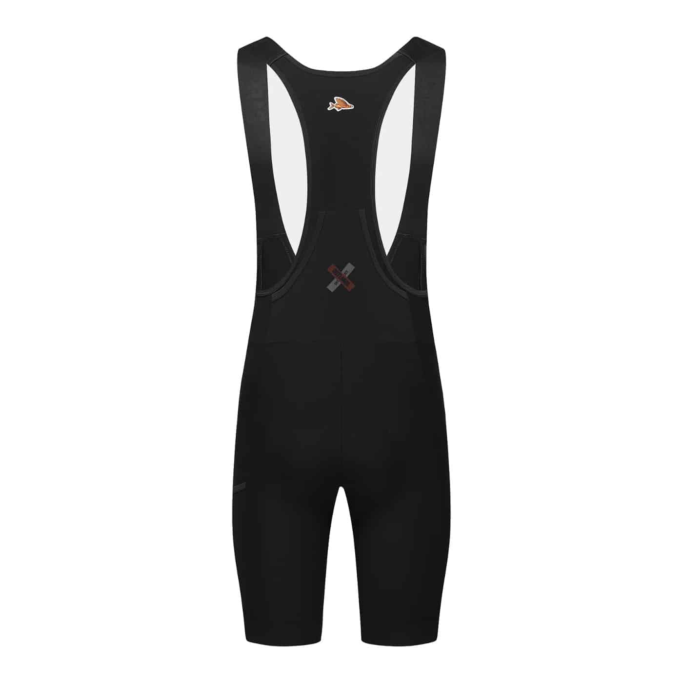 Back of the Cafe du Cycliste Eva V2 cargo bib short showing the ventilated mesh back panel