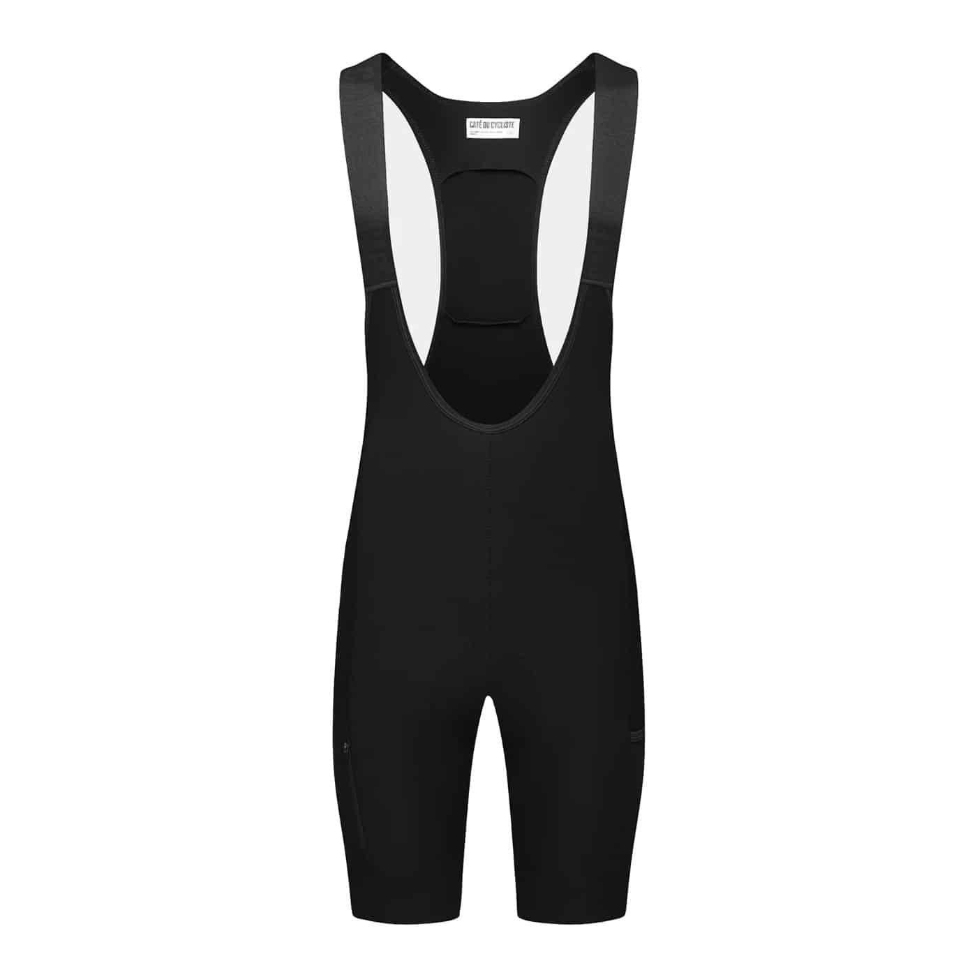 Cafe du Cycliste Eva V2 men’s cargo bib short in black, front view on a white background