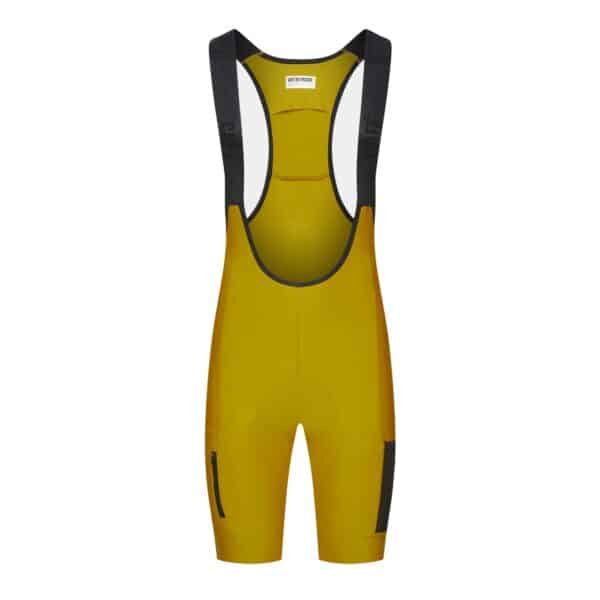Cafe du Cycliste Eva V2 cargo bib short in golden olive, front view on a white background