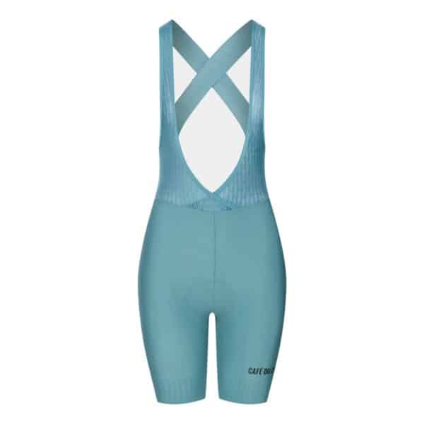 Cafe du Cycliste Graziella women’s release bib shorts in Deep Water teal, front view