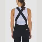 Close-up of the crossed mesh shoulder straps on the Cafe du Cycliste Graziella bib shorts