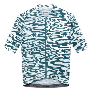 Cafe du Cycliste Laurette men’s short sleeve jersey in Stars Dark Sea print, front view