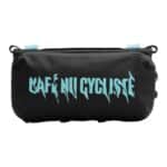 Cafe du Cycliste x Topologie medium bottle sacoche in black with mint print, front view on a white background