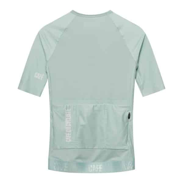 Back of the Cafe du Cycliste Vinciane women’s jersey showing the three rear pockets and gripper hem
