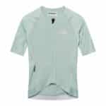 Cafe du Cycliste Vinciane women’s superlight jersey in jadeite green, front view on a white background