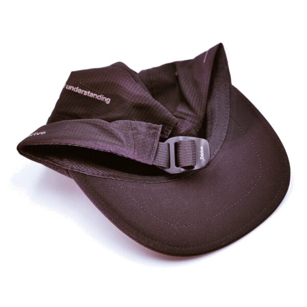 Dérive DRFT Five Panel Cap in Midnight Black ripstop nylon, rear webbing strap with low-profile adjustment buckle