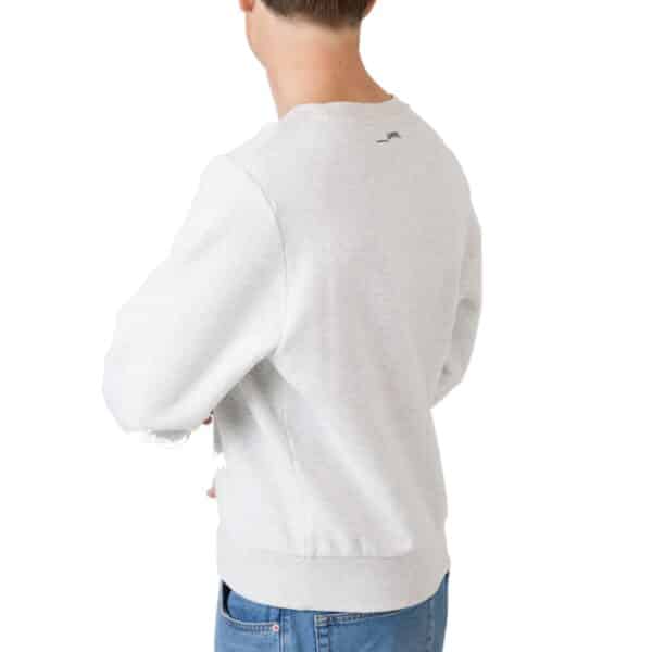 Dérive DRFT light grey cotton sweatshirt, worn side-back view showing the relaxed cut and slightly dropped shoulder