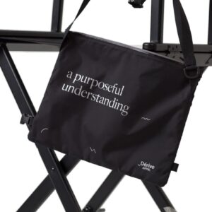 Dérive Purposeful Musette cycling bag in black with printed script and Dérive APPRL logo