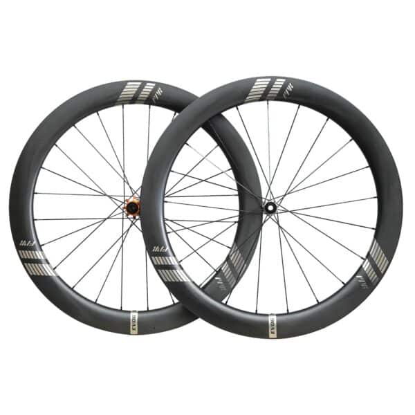 Farsports EVO C5 carbon wheelset front and rear wheels side by side