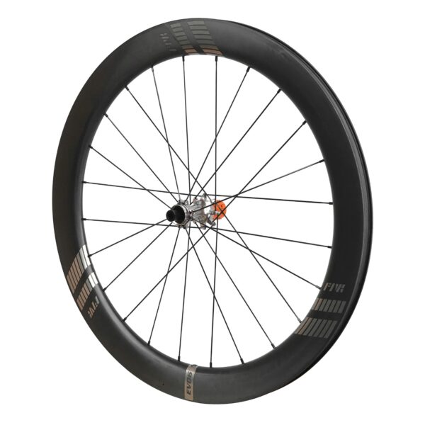 Farsports EVO C5 50mm carbon rear wheel with the CH01R ratchet hub and orange freehub