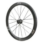 Angled view of the Farsports Ultimate EVO S5 front wheel and carbon spoke lacing