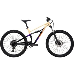 Polygon Siskiu D5 full suspension mountain bike in Cream/Orange, drive-side profile showing the ALX XC Trail alloy frame, 120 mm SR Suntour fork and Raidon air shock