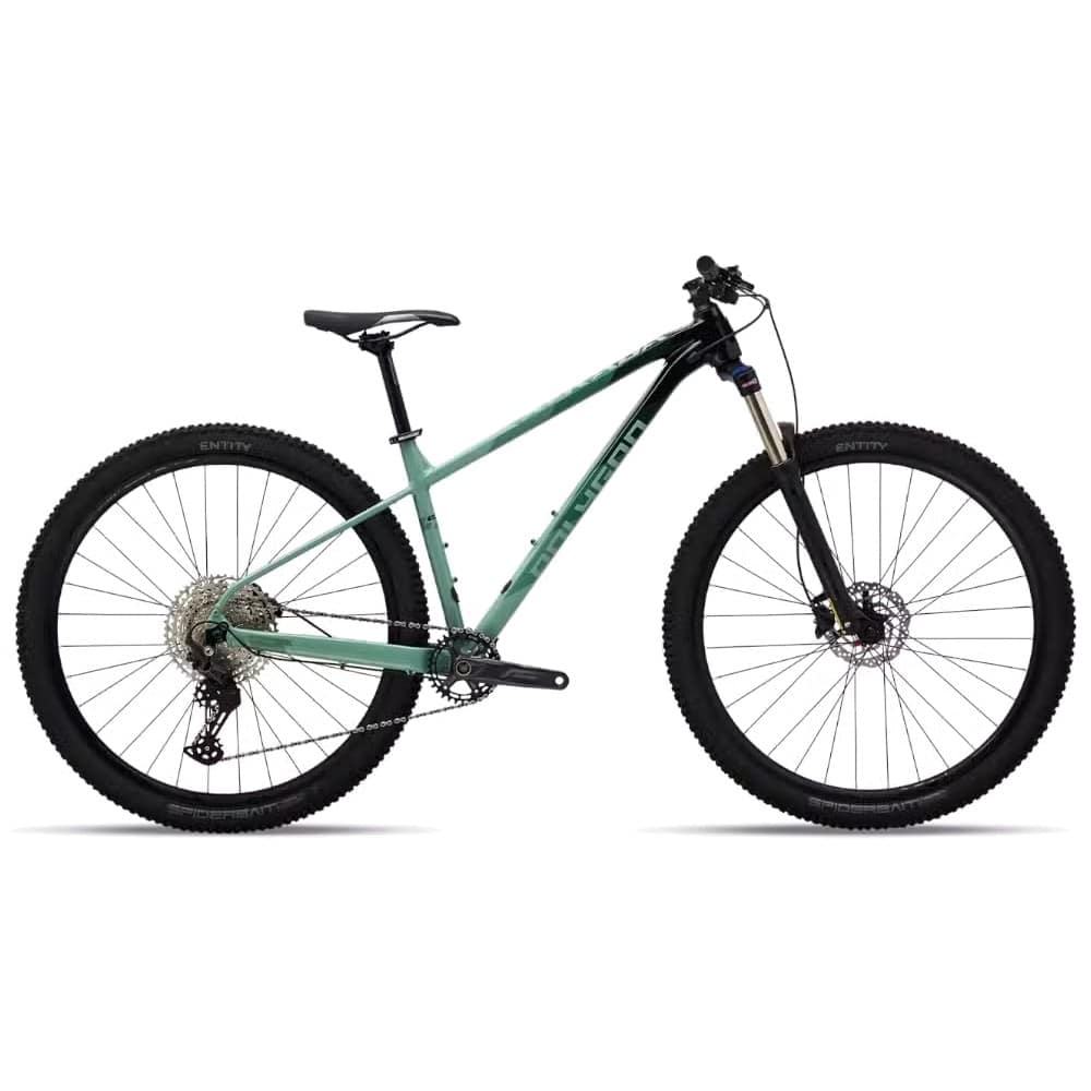 Polygon Xtrada 6 hardtail mountain bike in Black/Green, side view