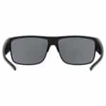 uvex obtic P polarised sunglasses, black matt frame with mirror silver category 3 lens, inside view showing the frame and temple detail