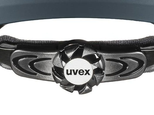 Close-up of the rear retention dial and padded head band on the uvex stride visor MIPS