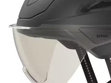 Close-up of the flip-down lightmirror silver visor on the uvex Tenacit-e Visor Mips e-bike helmet