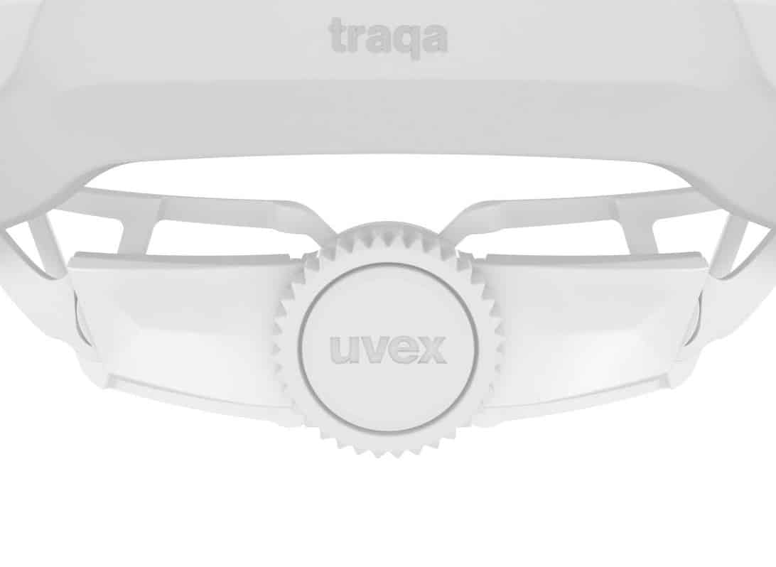Close-up of the uvex 3D IAS 2.0 dial at the rear of the Traqa Mips helmet