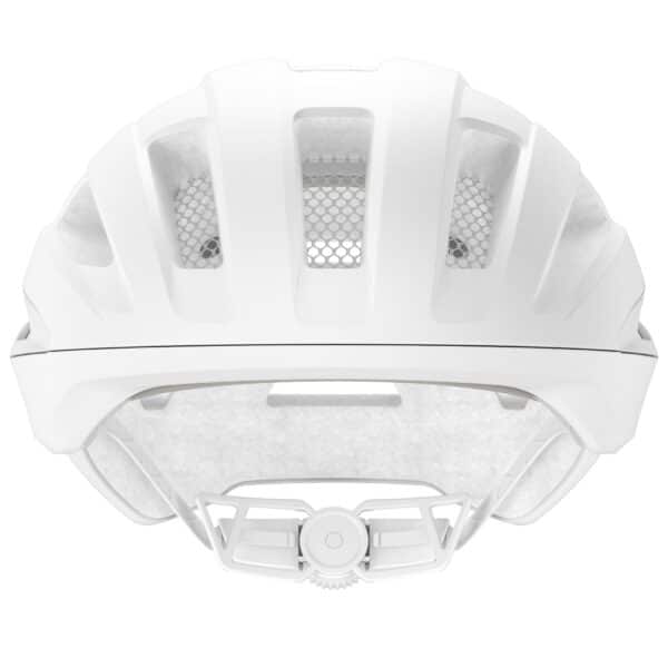 Front view of the uvex Traqa Mips helmet showing the mesh-covered front vents and the double in-mould lower edge