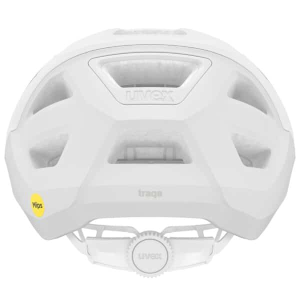 Rear view of the uvex Traqa Mips helmet with the uvex 3D IAS 2.0 adjustment dial and Mips badge